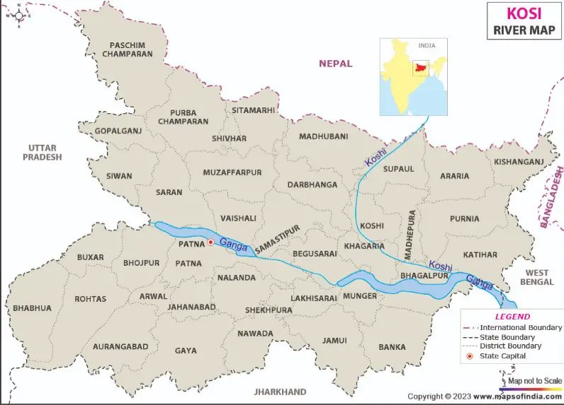 kosi river map in bihar