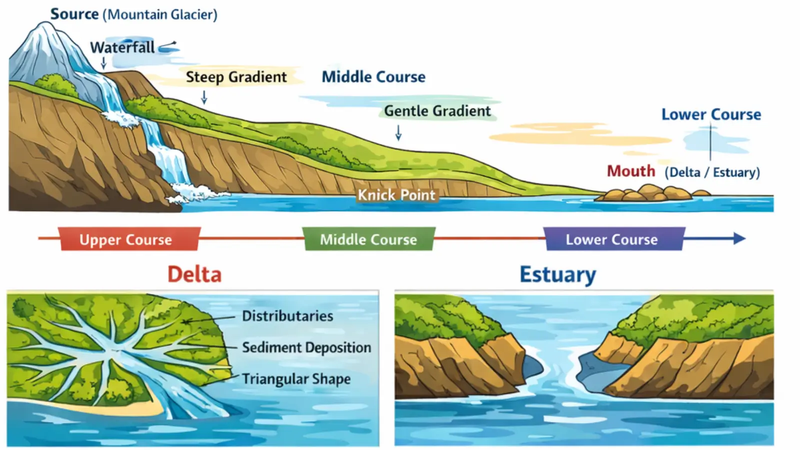 drainage system and river system - geography basic concepts and terminology