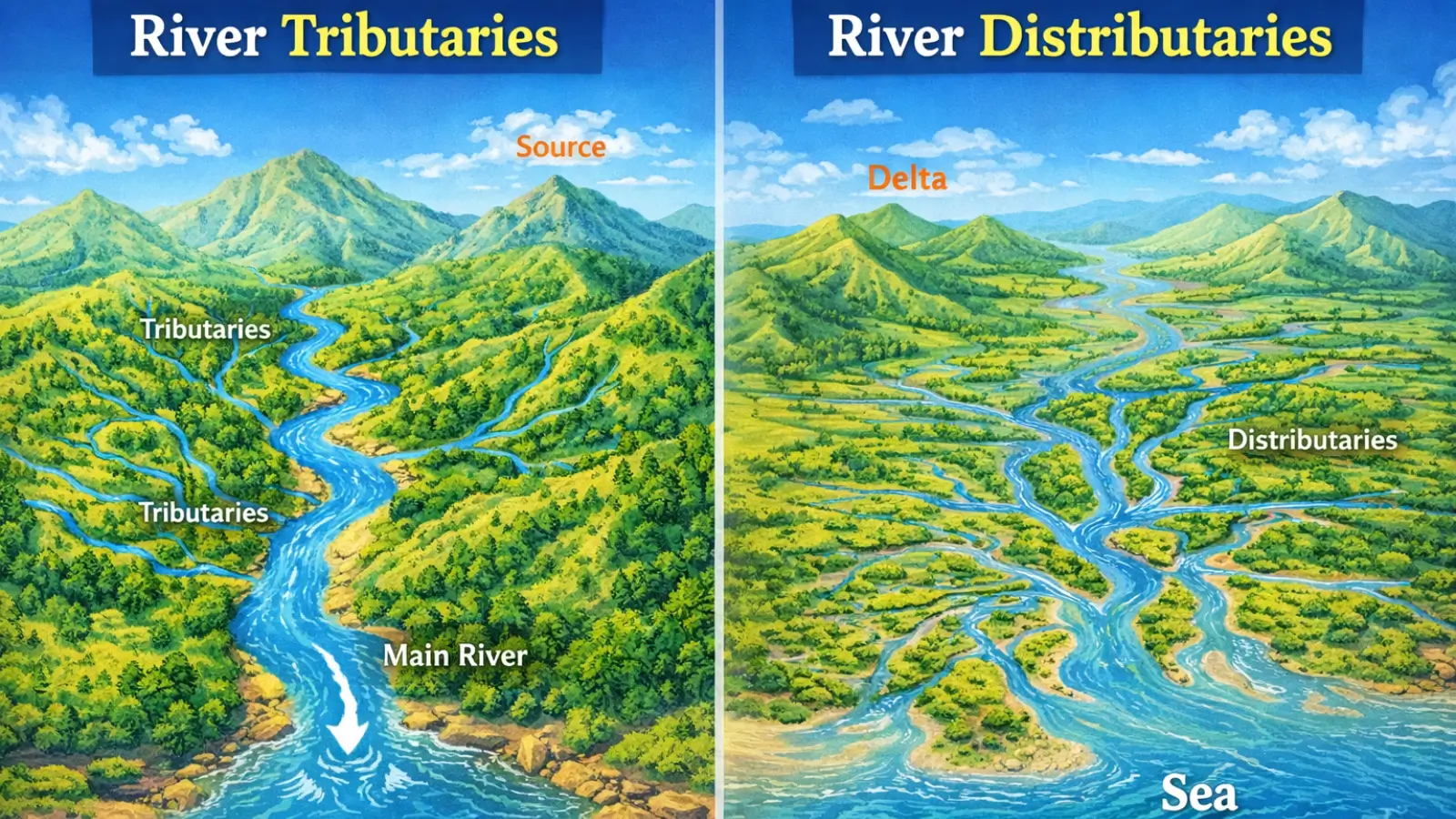 river tributaries and river distributaries
